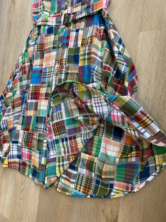 Kiel James Patrick Summer Soirée Madras Patchwork Belted Shirt Dress 100% Cotton - Picture 5 of 11